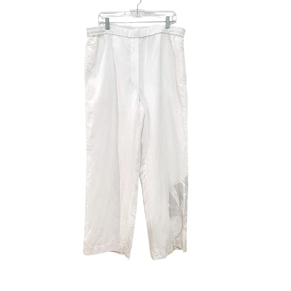 COS Embroidered Wide-Leg Pants Women Ivory with Silver SZ 14